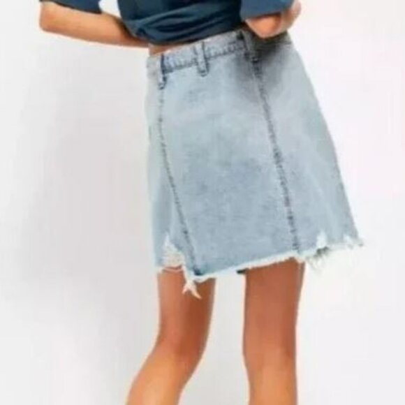 Free People Parker Wrap Distressed Denim Skirt - Picture 3 of 6